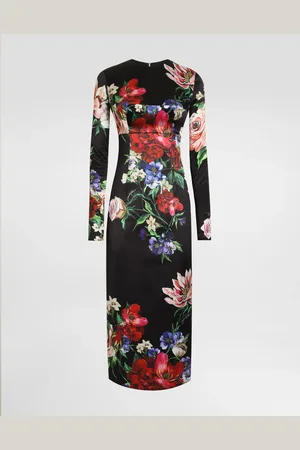 Dolce & Gabbana Abito Longuette Girocollo In Raso Fiori - Donna Abiti 42