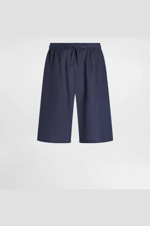 Dolce & Gabbana Bermuda In Lino Con Logo Dg Ricamato - Uomo Pantaloni E Shorts Blu 44