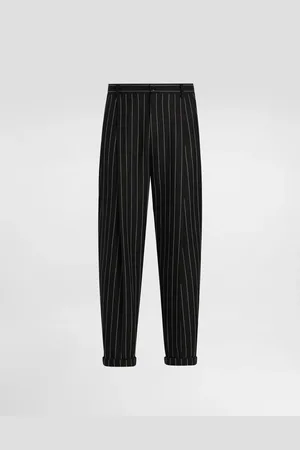 Dolce & Gabbana Pantaloni Doppia Pence In Misto Lino Gessato - Uomo Pantaloni E Shorts Multicolore 46