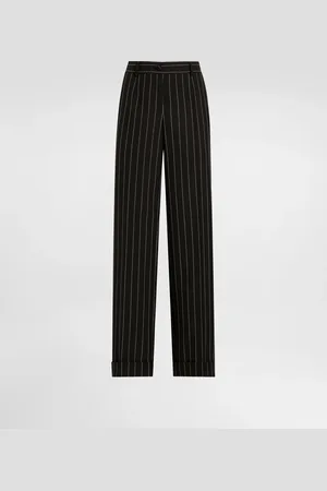 Dolce & Gabbana Pantaloni A Gamba Dritta In Gessato Di Lana Con Risvolto - Donna Pantaloni E Shorts Multicolore 42