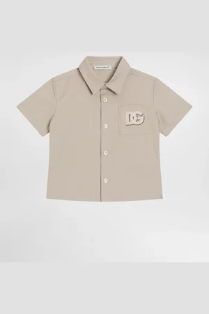 Dolce & Gabbana Camicia In Gabardina Con Logo Dg - Uomo Topwear Beige 3/6 Months