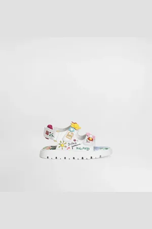 Dolce & Gabbana Sandalo In Pelle Di Vitello Stampato Con Fiori E Logo Dg - Donna Scarpe Primi Passi (19-26) 19