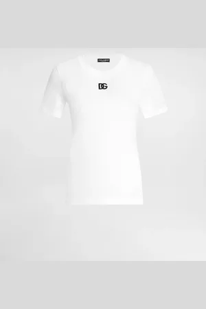 Dolce & Gabbana T-shirt In Jersey Con Ricamo Logo Dg - Donna T-shirts E Felpe Bianco 36