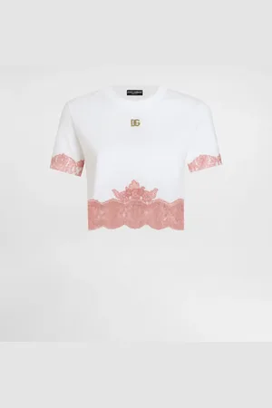 Dolce & Gabbana T-shirt Cropped In Jersey Con Inserti In Pizzo E Logo Dg - Donna T-shirts E Felpe Bianco Cotone 36