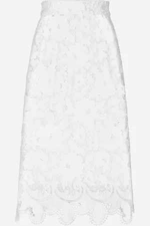 Dolce & Gabbana Gonna Midi In Cotone Ricamo Intaglio Floreale - Donna Gonne Bianco 36