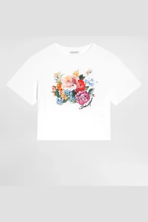 Dolce & Gabbana T-shirt Manica Corta In Jersey Stampa Fiori - Donna T-shirts E Felpe Bianco 5 Years