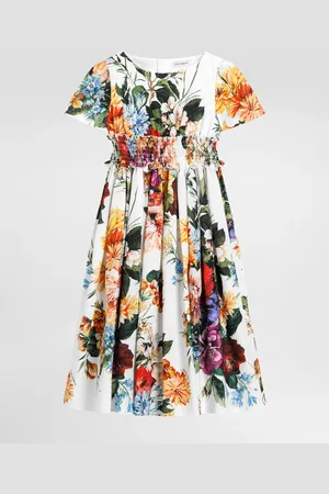 Dolce & Gabbana Abito Maniche Corte In Popeline Fiori - Donna Abiti 2 Years