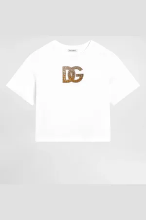 Dolce & Gabbana T-shirt Manica Corta In Jersey Con Logo Dg In Strass - Donna T-shirts E Felpe 2 Years
