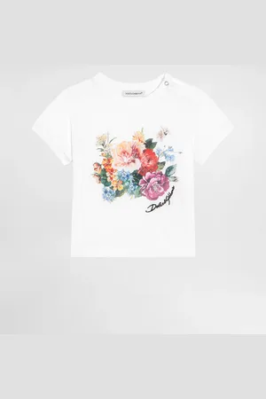 Dolce & Gabbana T-shirt Manica Corta In Jersey Stampa Fiori - Donna Topwear Bianco 3/6 Months