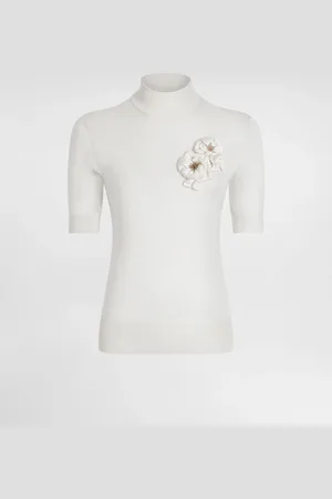 Dolce & Gabbana Pullover In Seta Con Broche Fiore - Donna Maglioni E Cardigan Bianco 36