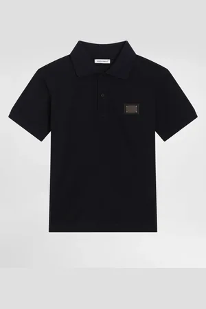 Dolce & Gabbana Polo In Piquet Con Placca Logata - Uomo T-shirts E Felpe Blu Cotone 2 Years