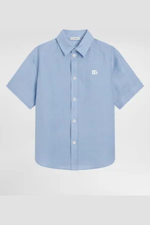 Dolce & Gabbana Camicia A Maniche Corte In Tela Di Lino - Uomo Collection Azzurro 8 Years