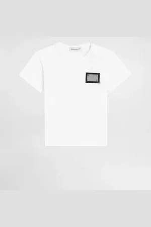 Dolce & Gabbana T-shirt In Jersey Placca Logo - Uomo Topwear Bianco Cotone 6/9 Months