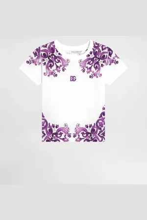 Dolce & Gabbana T-shirt Manica Corta In Jersey Stampa Maiolica - Donna Topwear 3/6 Months