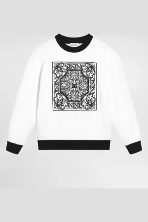 Dolce & Gabbana Felpa Girocollo Con Ricamo Maiolica - Uomo T-shirts E Felpe Bianco 3 Years