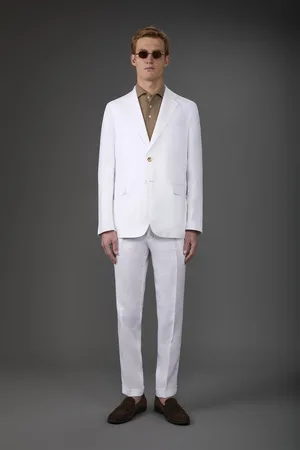 DOPPELGÄNGER Abito uomo monopetto con pantalone senza pinces, in 100% lino con effetto lavato