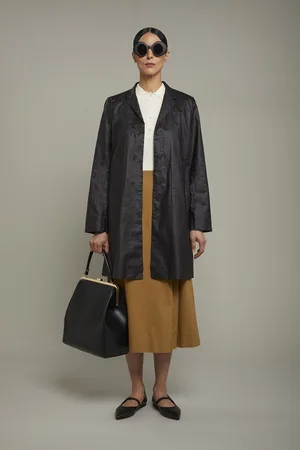 DOPPELGÄNGER Impermeabile donna in 100% lino spalmato regular fit