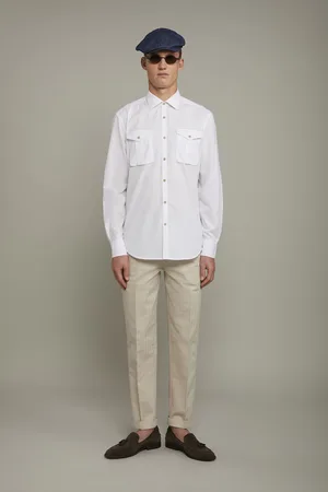 DOPPELGÄNGER Camicia casual uomo collo classico 100% cotone tessuto denim comfort fit