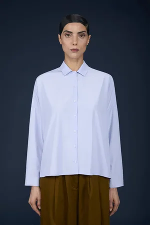 DOPPELGÄNGER Camicia donna boxy a maniche lunghe in tessuto tinto filo a righe