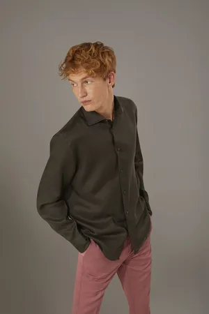 DOPPELGÄNGER Camicia casual collo francese comfort fit 100% lino