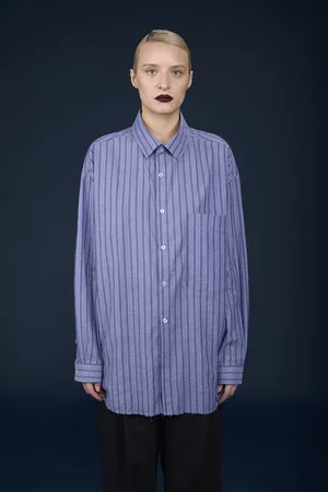 DOPPELGÄNGER Camicia donna oversized manica lunga con taglio a vivo sul fondo a righe tinto filo