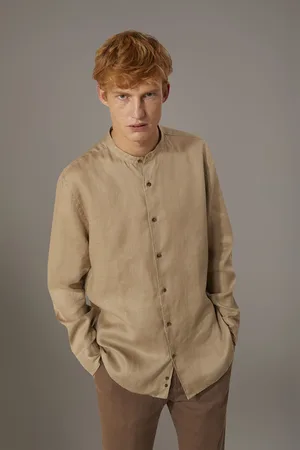 DOPPELGÄNGER Camicia casual collo coreana comfort fit 100% lino