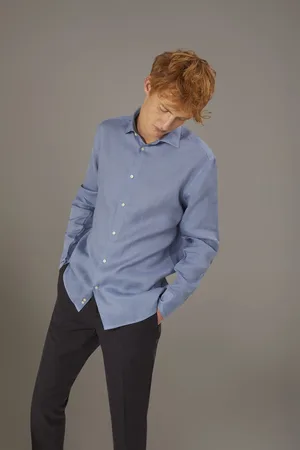 DOPPELGÄNGER Camicia casual collo francese comfort fit 100% lino