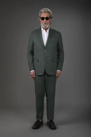 DOPPELGÄNGER Abito uomo monopetto con pantalone senza pinces, in 100% lino con effetto lavato