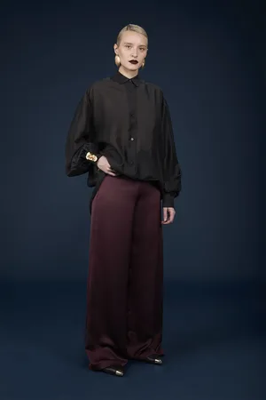 DOPPELGÄNGER Pantalone donna palazzo con cerniera sul fianco