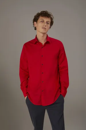 DOPPELGÄNGER Camicia casual collo francese comfort fit in mussola di cotone