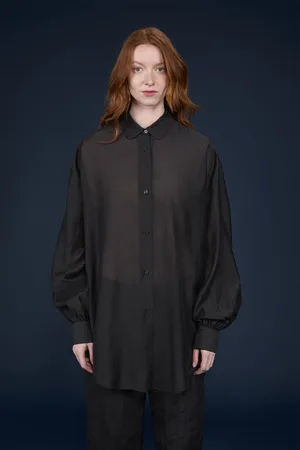 DOPPELGÄNGER Camicia donna oversized con collo in unito in tessuto trasparente