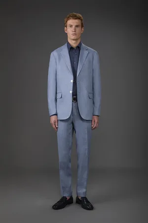 DOPPELGÄNGER Abito uomo monopetto con pantalone senza pinces, in 100% lino con effetto lavato