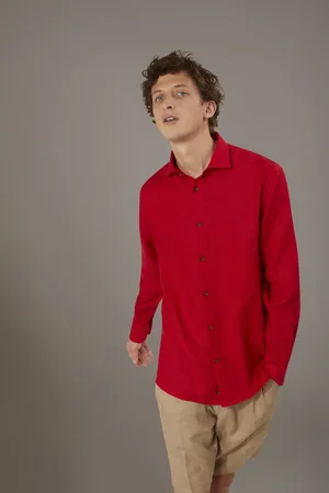 DOPPELGÄNGER Camicia casual collo francese comfort fit 100% lino