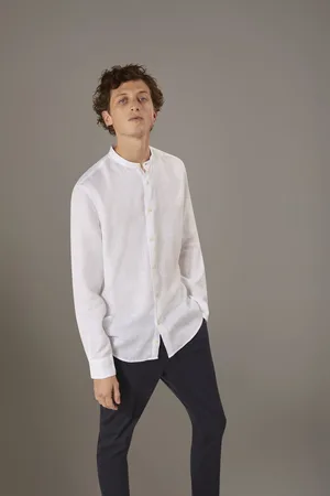 DOPPELGÄNGER Camicia casual collo coreana comfort fit 100% lino