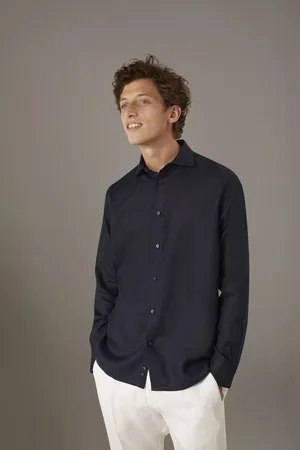 DOPPELGÄNGER Camicia casual collo francese comfort fit 100% lino