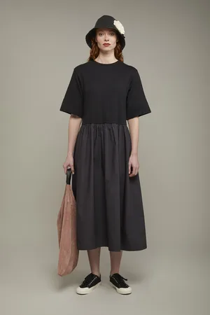 DOPPELGÄNGER Abito midi donna bicolore 100% cotone in jersey regular fit