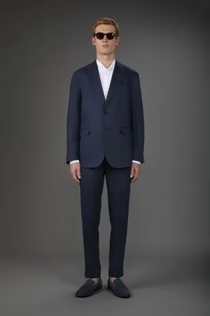 DOPPELGÄNGER Abito uomo monopetto con pantalone senza pinces, in 100% lino con effetto lavato