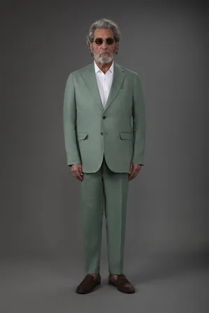 DOPPELGÄNGER Abito uomo monopetto con pantalone senza pinces, in 100% lino con effetto lavato