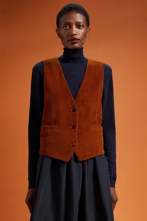 DOPPELGÄNGER Gilet donna 100% cotone di velluto rigato regular fit