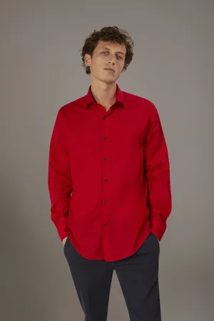DOPPELGÄNGER Camicia casual collo francese comfort fit in mussola di cotone