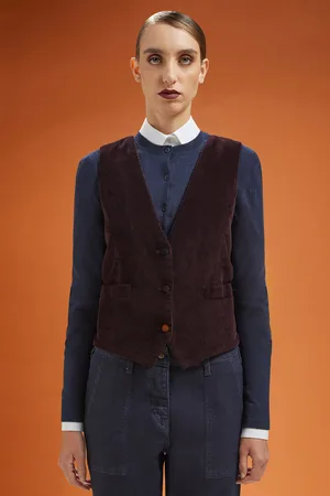 DOPPELGÄNGER Gilet donna 100% cotone di velluto rigato regular fit