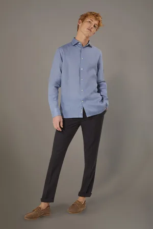DOPPELGÄNGER Pantalone chino misto lino regular fit costruzione twill