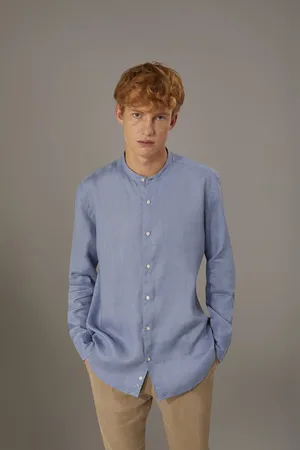 DOPPELGÄNGER Camicia casual collo coreana comfort fit 100% lino