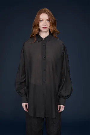 DOPPELGÄNGER Camicia donna oversized con collo in unito in tessuto trasparente