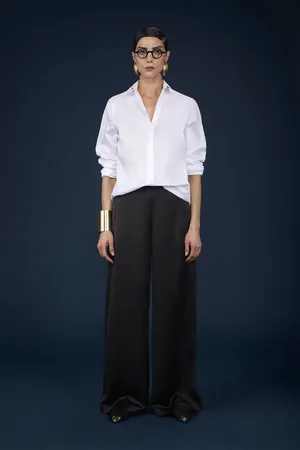 DOPPELGÄNGER Pantalone donna palazzo con cerniera sul fianco