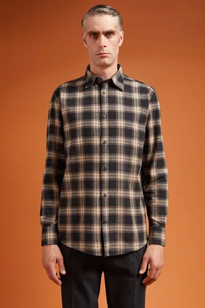 DOPPELGÄNGER Camicia casual uomo collo classico 100% cotone tessuto flanella a quadri comfort fit
