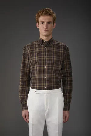 DOPPELGÄNGER Camicia uomo casual button down nascosto tessuto in mussola lavato a quadri