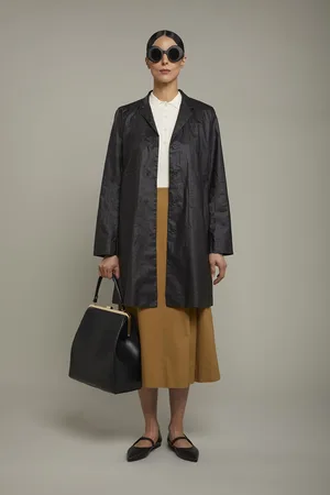 DOPPELGÄNGER Impermeabile donna in 100% lino spalmato regular fit
