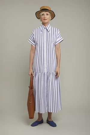 DOPPELGÄNGER Abito donna in cotone stretch disegno rigato regular fit