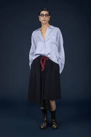 DOPPELGÄNGER Camicia donna pigiama oversized in tessuto stampato a righe